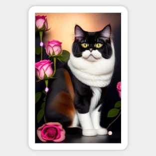 British Shorthair Tabby Roses Sticker